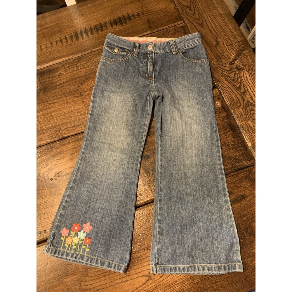 Gymboree SPRING RAINBOW Denim Jeans Floral Hem Adj Waist Size 5